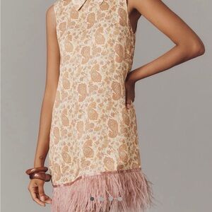 Sleeveless Paisley Shift Dress with Feather Hem - Pink & Marigold